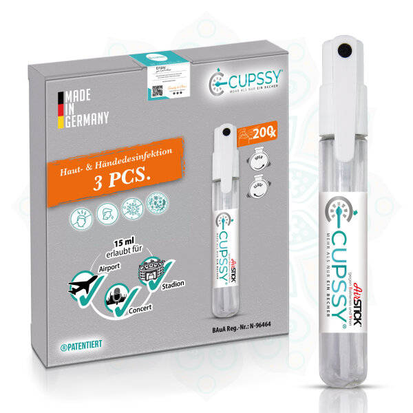 Cupssy AirStick – Dein auslaufsicheres Reise-Desinfektionsmittel für saubere Hände unterwegs! 99 % antibakteriell, nachfüllbar & hautschonend, 3 Stück