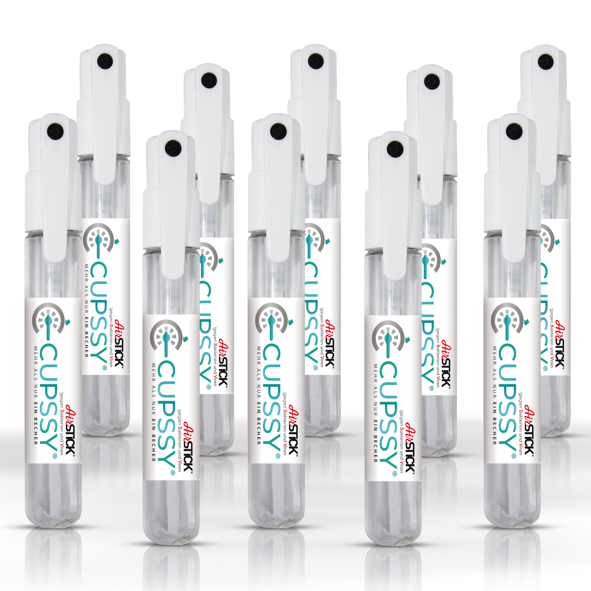 Cupssy Airstick Desinfektionsspray für Hände, nächfüllbar, 10er Pack