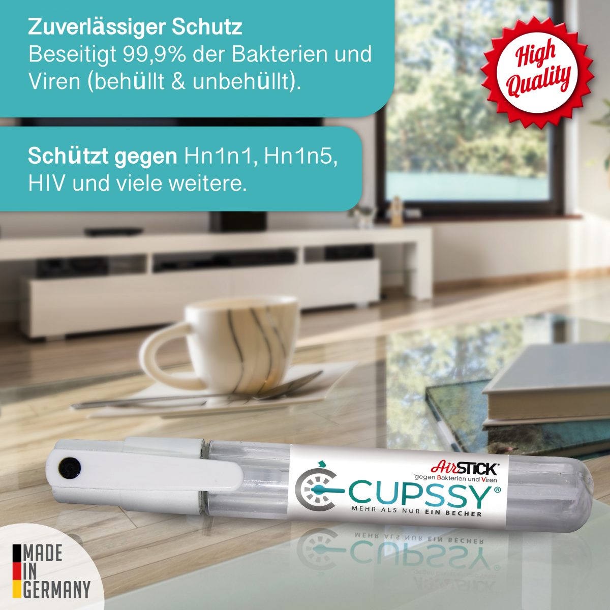 Cupssy Airstick Desinfektionsspray für Hände und Oberflächen, nächfüllbar