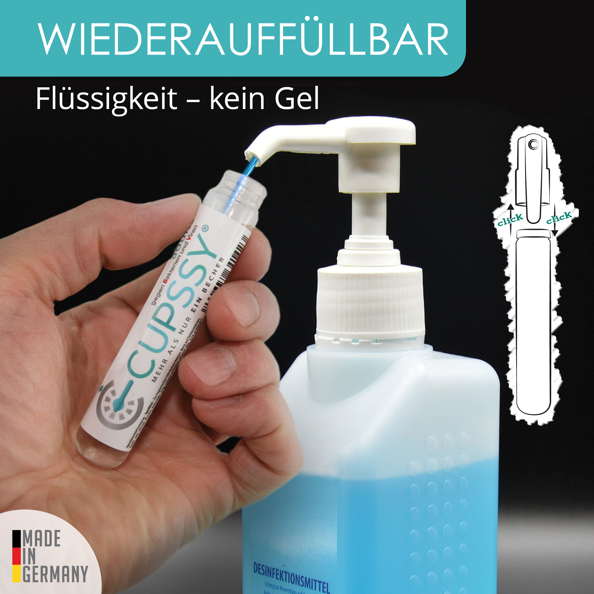 Cupssy AirStick®I Desinfektionsspray für Unterwegs für Haut & Hände