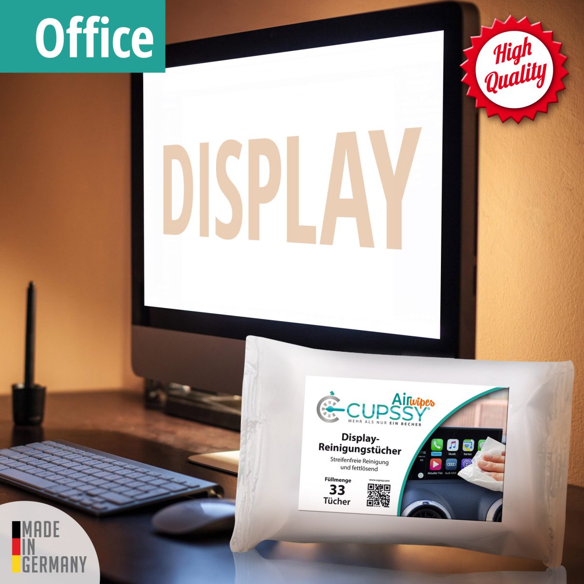 Cupssy AirWipes Display Reinigungstücher für Büro Bildschirm