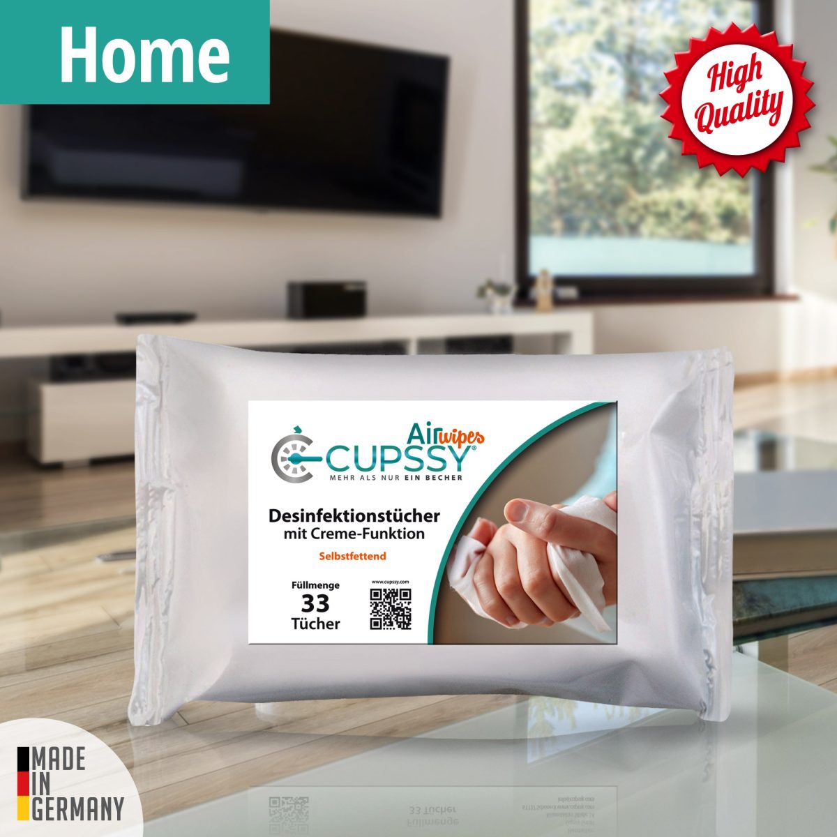 Cupssy AirWipes Desinfektionstücher mit Creme Funktion Zu Hause
